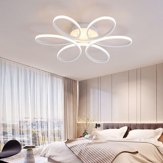 Livingandhome Petal LED Semi Flush Mount Ceiling Light, White, Diameter: 58 cm