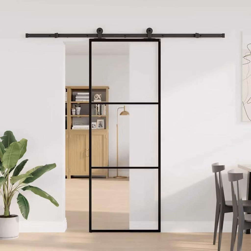 Berkfield Home Modern Sliding Door with Hardware Set, Black ESG Glass and Aluminium, W: 76 cm, H: 205 cm – 2