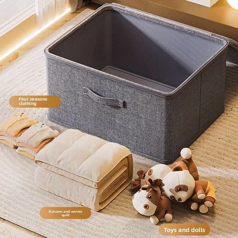 Kelvenix S Set of 3 Large Foldable Canvas Storage Boxes with Lids and Handles, Grey, W/D/H: 30 x 20 x 14 cm – 3