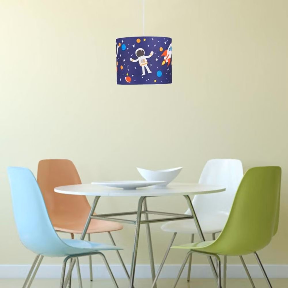 First Choice Lighting Space Rocket Blue Fabric Ceiling Light Shade, Diameter: 25 cm – 3