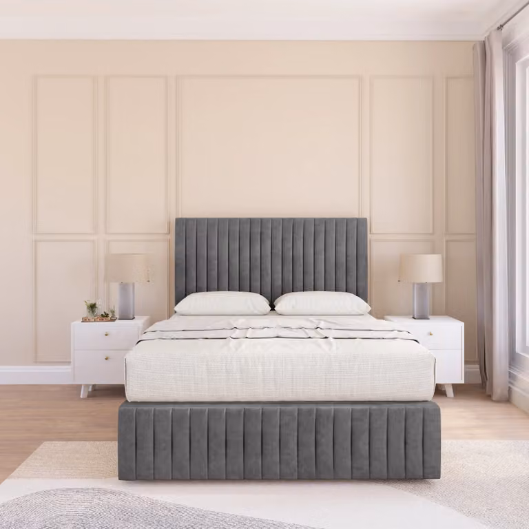 Sloomy Madison Upholstered Divan Bed Base with 12 inch Footboard and 26 inch Struts Headboard, Dark Grey, W/D/H: 120 x 200 cm
