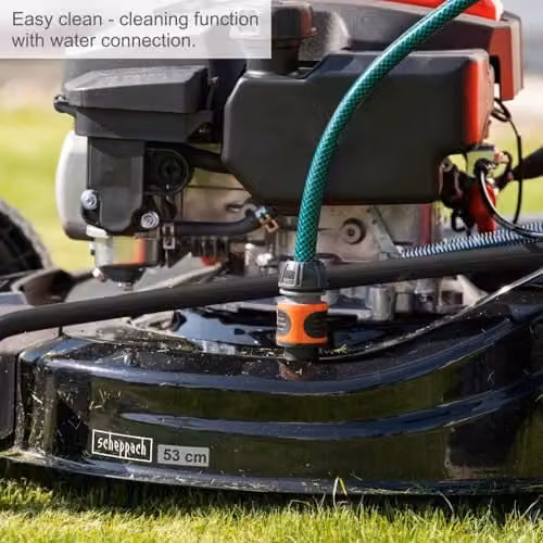 Scheppach MS225-53 Self-Propelled Petrol Lawn Mower with 224cc 6HP Engine, 53cm Cutting Width, 25–75mm Cutting Height and 65L Collection Bag in Black and Red – 5
