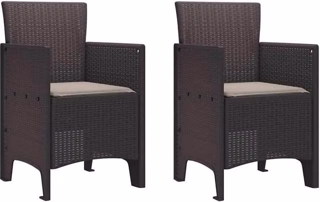 Berkfield Home Set of 2 Modern Rattan Garden Chairs with Cushions in Brown – 1
