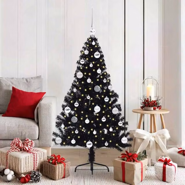 Berkfield Home Artificial Pre-lit Christmas Tree, Black, Height: 150 cm – 1