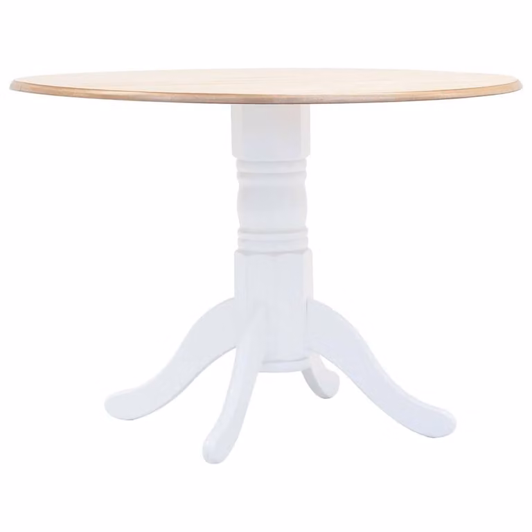 Berkfield Home Round Solid Rubberwood Dining Table in White and Brown, W/D/H: 106 x 106 x 75 cm