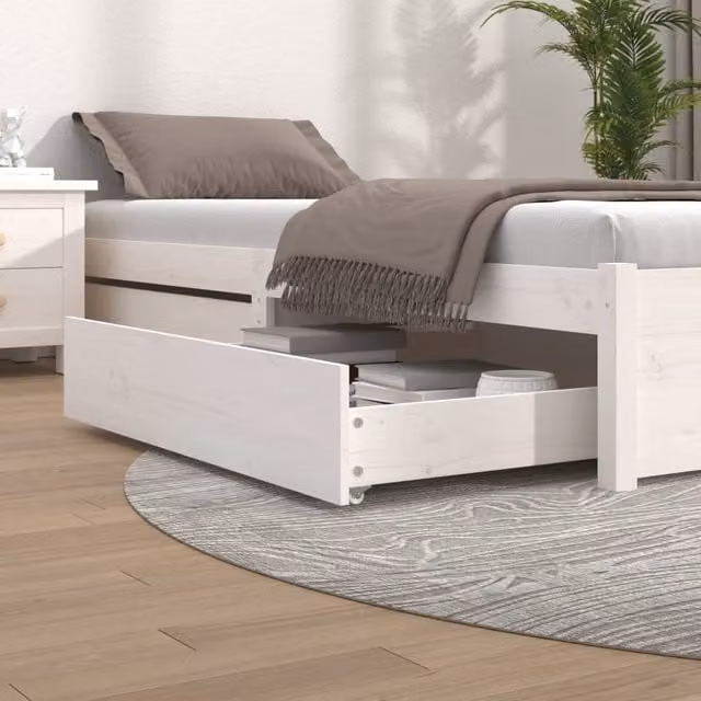 Berkfield Home Set of 2 White Solid Pine Wood Bedside Drawers with Castors – 1