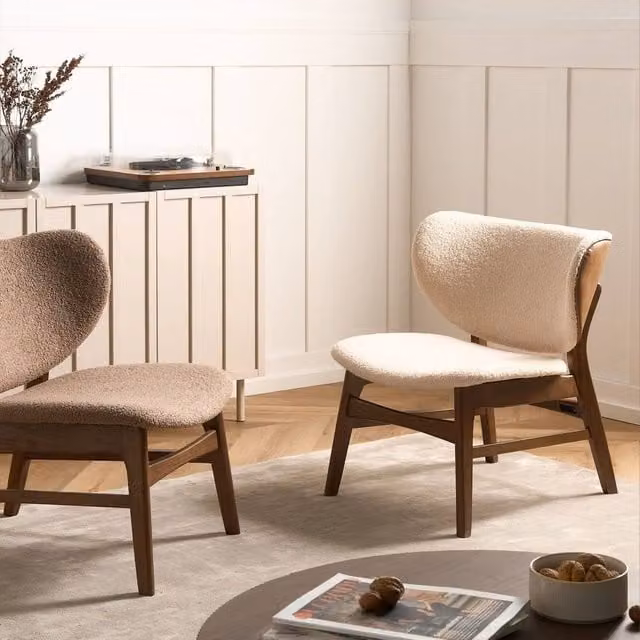 Wyld and Coco Arcadia Two Tone Boucle Armchair in Beige and Brown with Rubberwood Legs W/D/H: 70 x 62 x 69 cm – 1