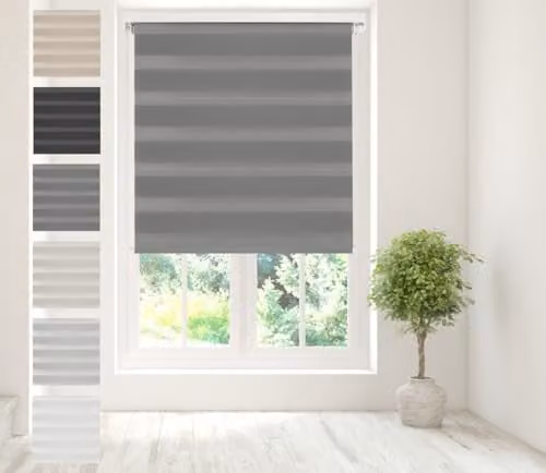 Caecus Day Night Zebra Roller Blind, Grey, W: 160 cm, H: 210 cm
