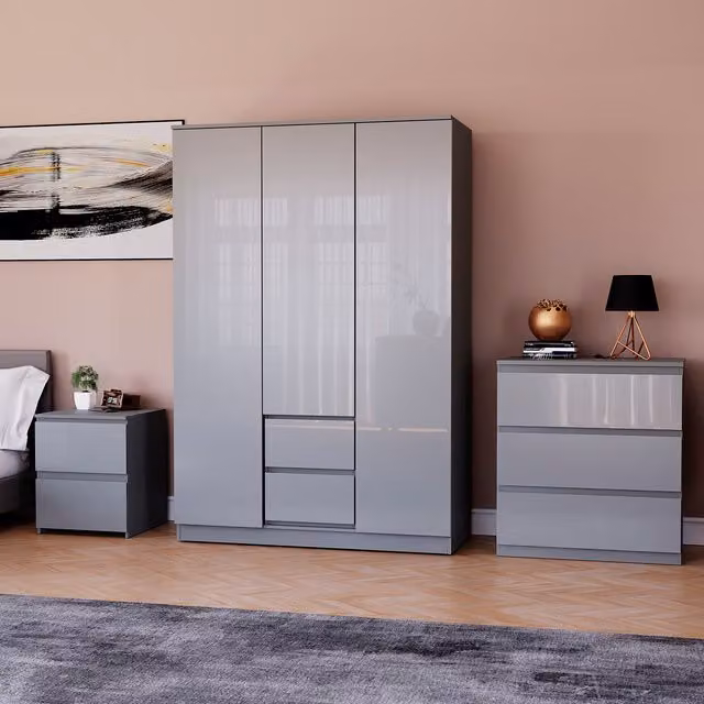 Vida Designs Glinton 3 Piece FSC Bedroom Set in Grey