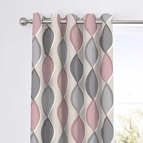 Fusion Lennox Modern Geo Print Eyelet Curtains in Grey and Pink, W: 168 cm, D: 137 cm – 2
