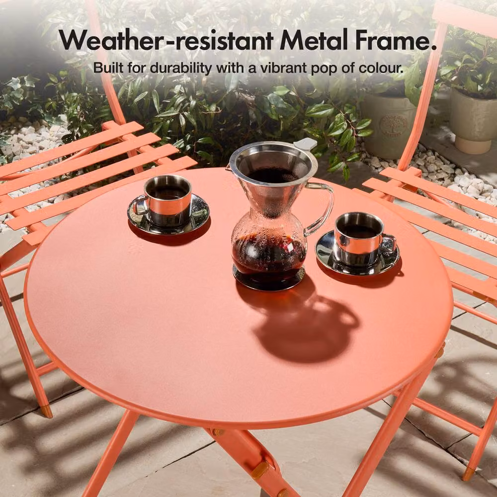 VonHaus 2 Person Folding Garden Bistro Table and Chairs Set in Coral – 4