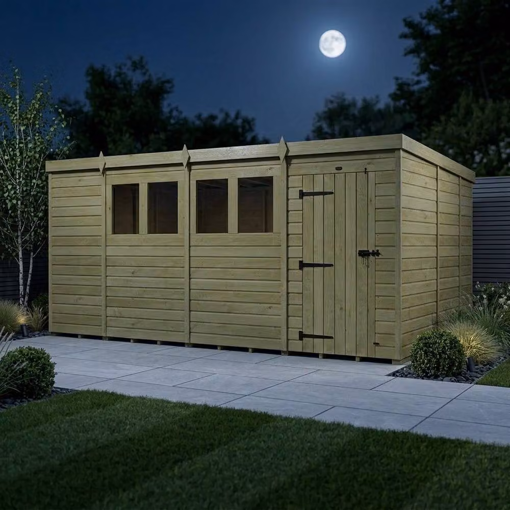 Buttercup Farm Brown Timber Pent Garden Shed with Single Door and Windows, W: 457.2 cm, D: 274.3 cm, H: 210 cm – 3