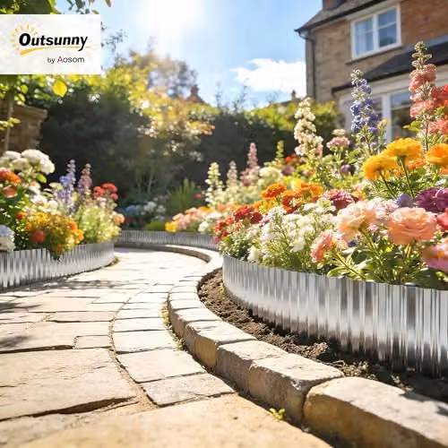Outsunny Silver Galvanised Steel Metal Garden Edging Border – 2