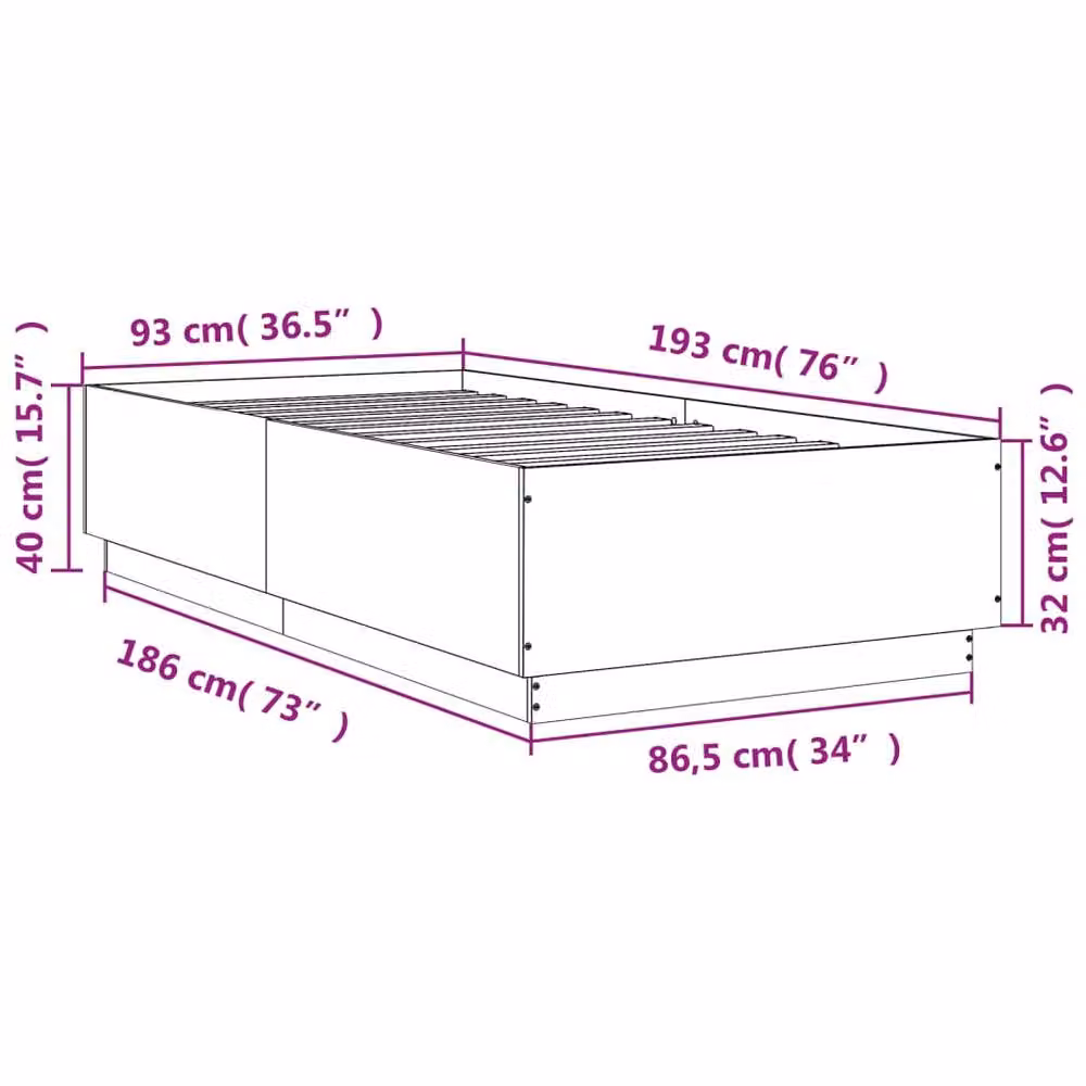 Berkfield Home Single Bed Frame in Black, W/D/H: 90 x 190 cm – 5