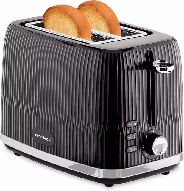 Innoteck 2 Slice Toaster with Extra Wide Slots, 7 Browning Levels and 800W Power, Black