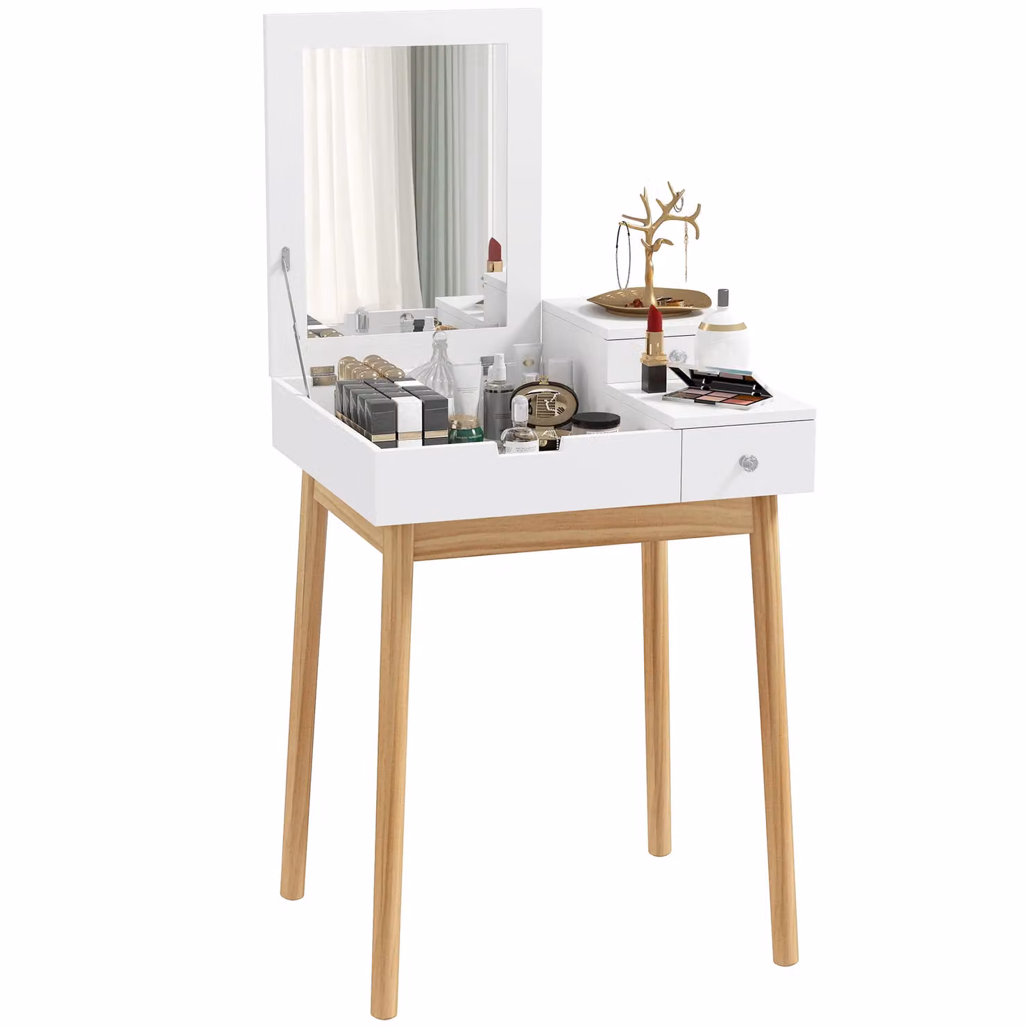 HOMCOM Modern White Dressing Table with Flip-up Mirror and Lift Mechanism – 2