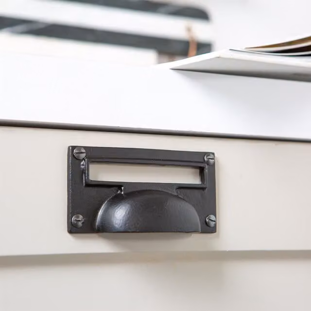 Hammer & Tongs Black Matt Iron Filing Cabinet Drawer Pull with Card Frame, Pack of 2, W: 100 mm x H: 50 mm