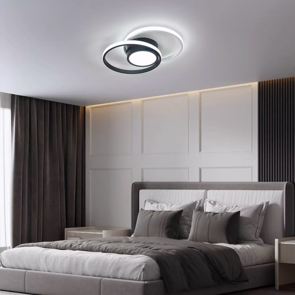 Pheashine Modern Intertwined Double Ring LED Ceiling Light in Black and White, 42W, 6500K – 3
