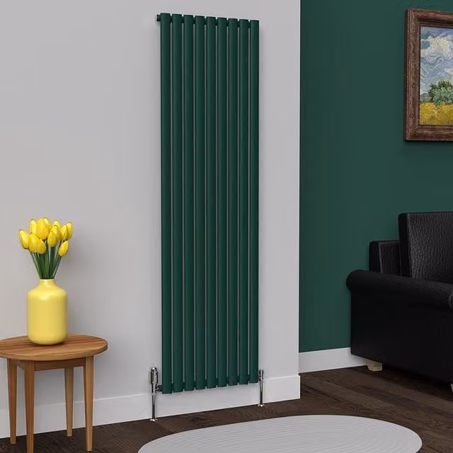 Lux Heat Oval Coloured Vertical Radiator in British Racing Green, H 180 cm x W 54 cm