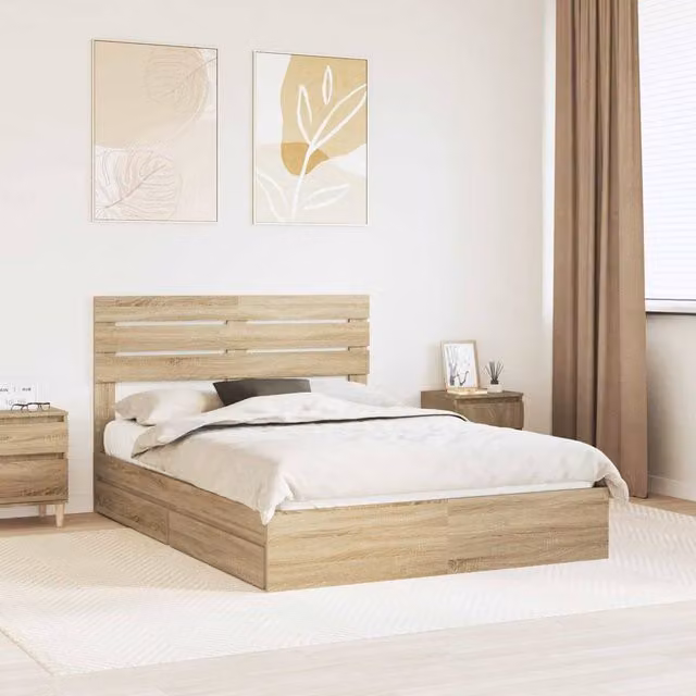Berkfield Home Sonoma Oak Storage Bed with Drawers, Brown, W/D/H: 160 x 200 cm