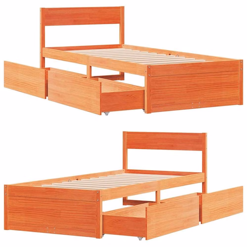 Berkfield Home Small Single Solid Wood Pine Bed Frame in Waxed Brown, W/D/H: 75 x 190 cm – 4