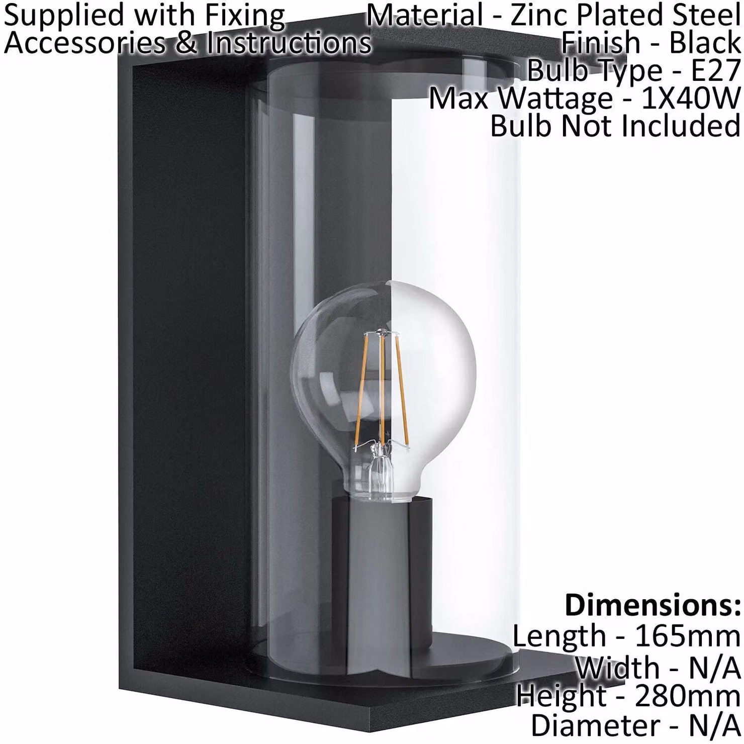 Loops 2 Pack Black Round Glass Outdoor Wall Lantern IP54 Modern Porch Lamp with E27 Socket – 2