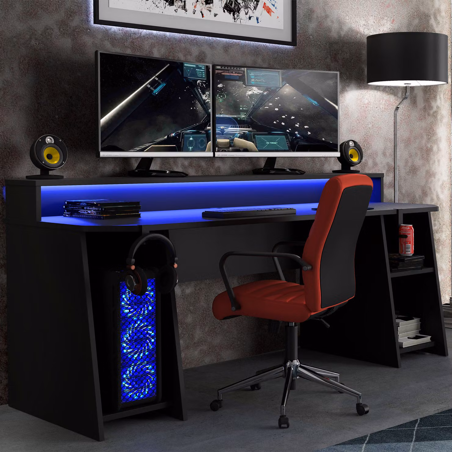Furniture To Go Tezaur Wide Black Gaming Desk with Colour Changing LED – 2