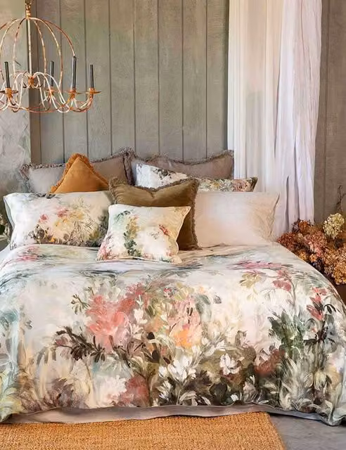MM Linen Giverny Pure Cotton Floral Bedding Set, Green Mix, 200 x 200 cm