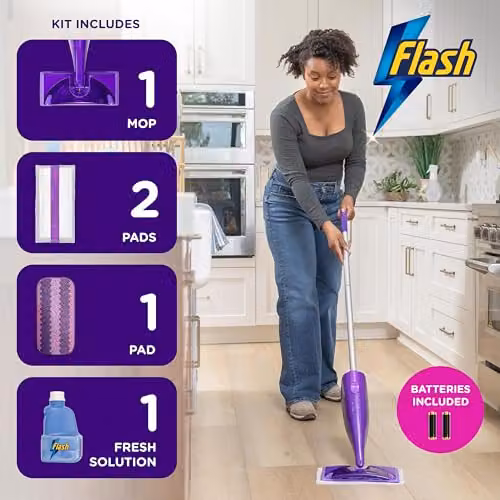 Flash Power Spray Mop Starter Kit with Microfibre Washable Pad, Purple – 4