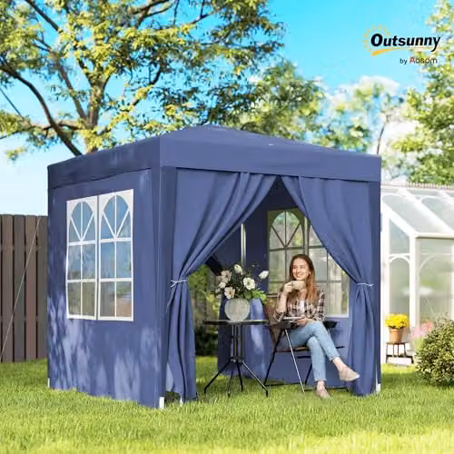 Outsunny Blue Pop Up Garden Gazebo Party Tent Marquee with Windows, W: 200 cm, D: 200 cm, H: 240 cm – 2