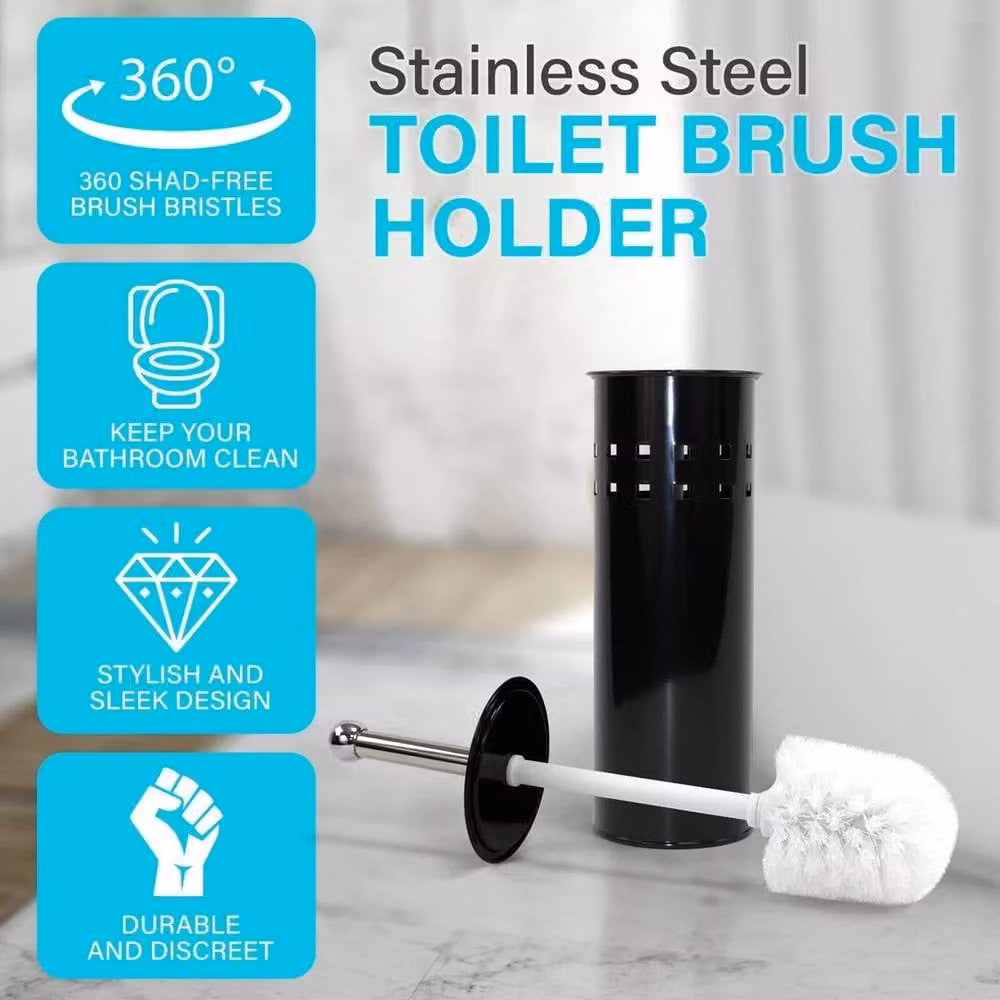Spetlek Black Stainless Steel Freestanding Toilet Brush and Holder Set – 3