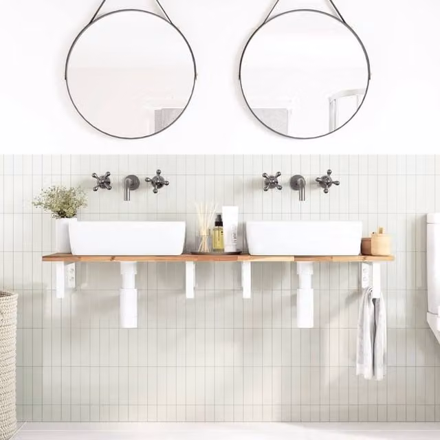 Berkfield Home Elegant Wall Mounted Basin Shelf in Brown Acacia Wood and Steel