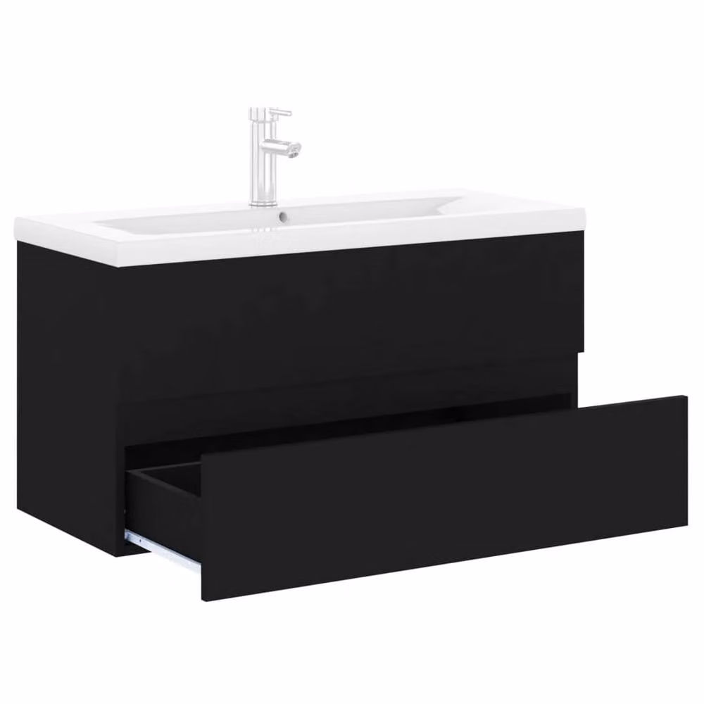 Berkfield Home Modern Black Matt Bathroom Sink Cabinet with Ceramic Basin and MDF Construction – 5