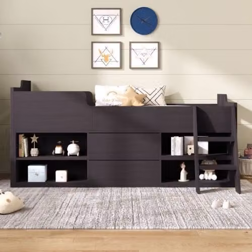 AKA Black Mid Sleeper Cabin Bed Frame with Storage Drawers, Single W/D/H: 90 x 200 cm – 1