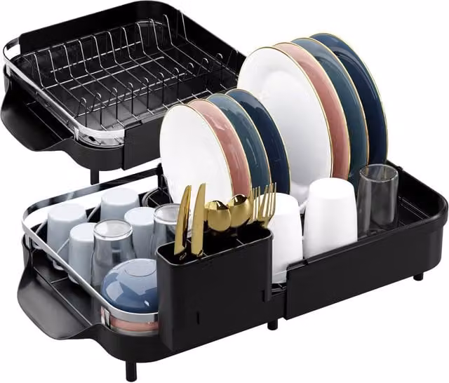 DMD Collective Expandable Dish Rack with Removable Cutlery Holder in Black and Silver – 1