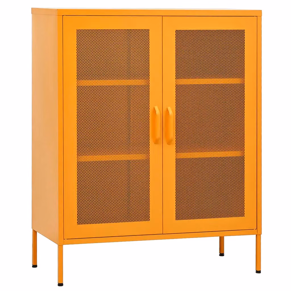 Berkfield Mustard Yellow Steel Storage Cabinet with Glass Doors, W/D/H: 80 x 35 x 101.5 cm – 2