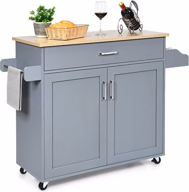 Costway Modern Kitchen Island Cart Rolling Storage Trolley in Grey