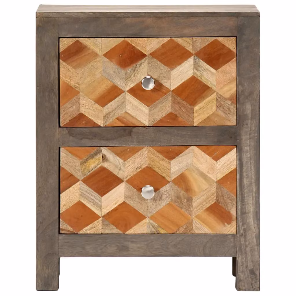 Berkfield Home Grey Solid Mango Wood Bedside Cabinet W/D/H: 40 x 30 x 50 cm – 2