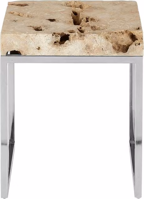Fifty Five South Relic Cheese Stone Side Table in Silver