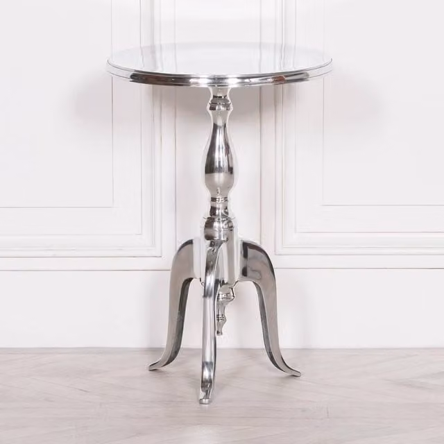 PAWNORA Metal Round Side Occasional Table in Silver, H: 57 cm, W: 40 cm, D: 40 cm – 1