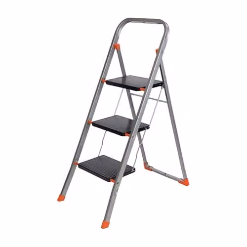 TB Davies 3 Tread Slimline Foldable Steel Step Stool in Silver and Grey