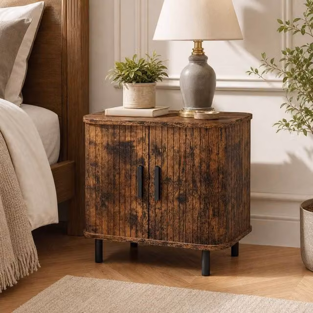 STILVORA Bedside Table with Sliding Doors in Rustic Brown