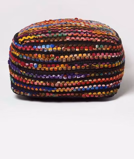 Homescapes Folk Woven Bean Filled Pouffe Cube in Multicolour