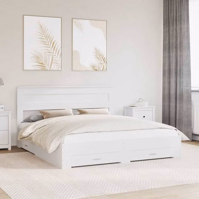 Berkfield Home Modern Bed Frame with Headboard and Drawers in White, Engineered Wood, W/D/H: 180 x 200 cm