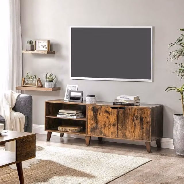 VASAGLE Modern Long TV Unit Cabinet with 2 Doors and Adjustable Shelves in Brown – 1
