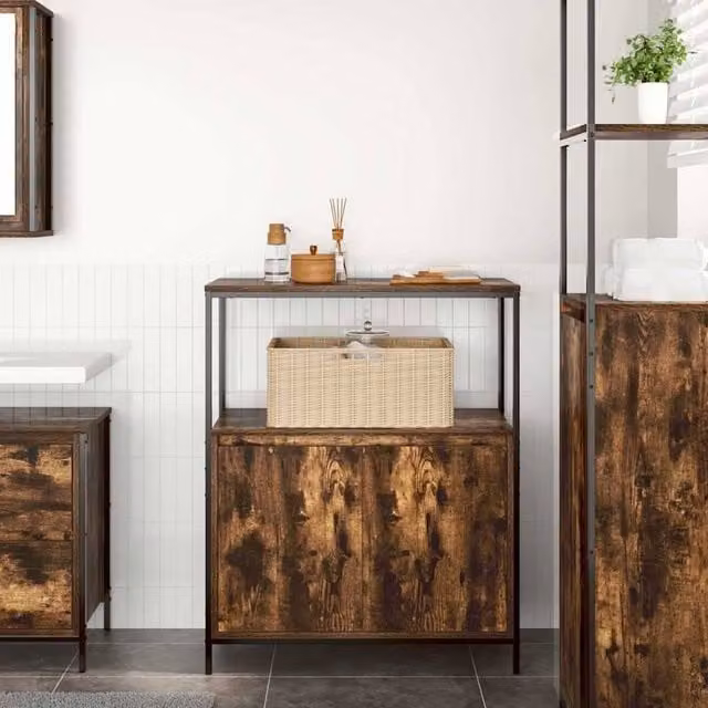 Berkfield Home Durable Bathroom Cabinet with Internal Shelves and Hinged Doors, Smoked Oak Brown, W/D/H: 76.5 x 35 x 95 cm – 1