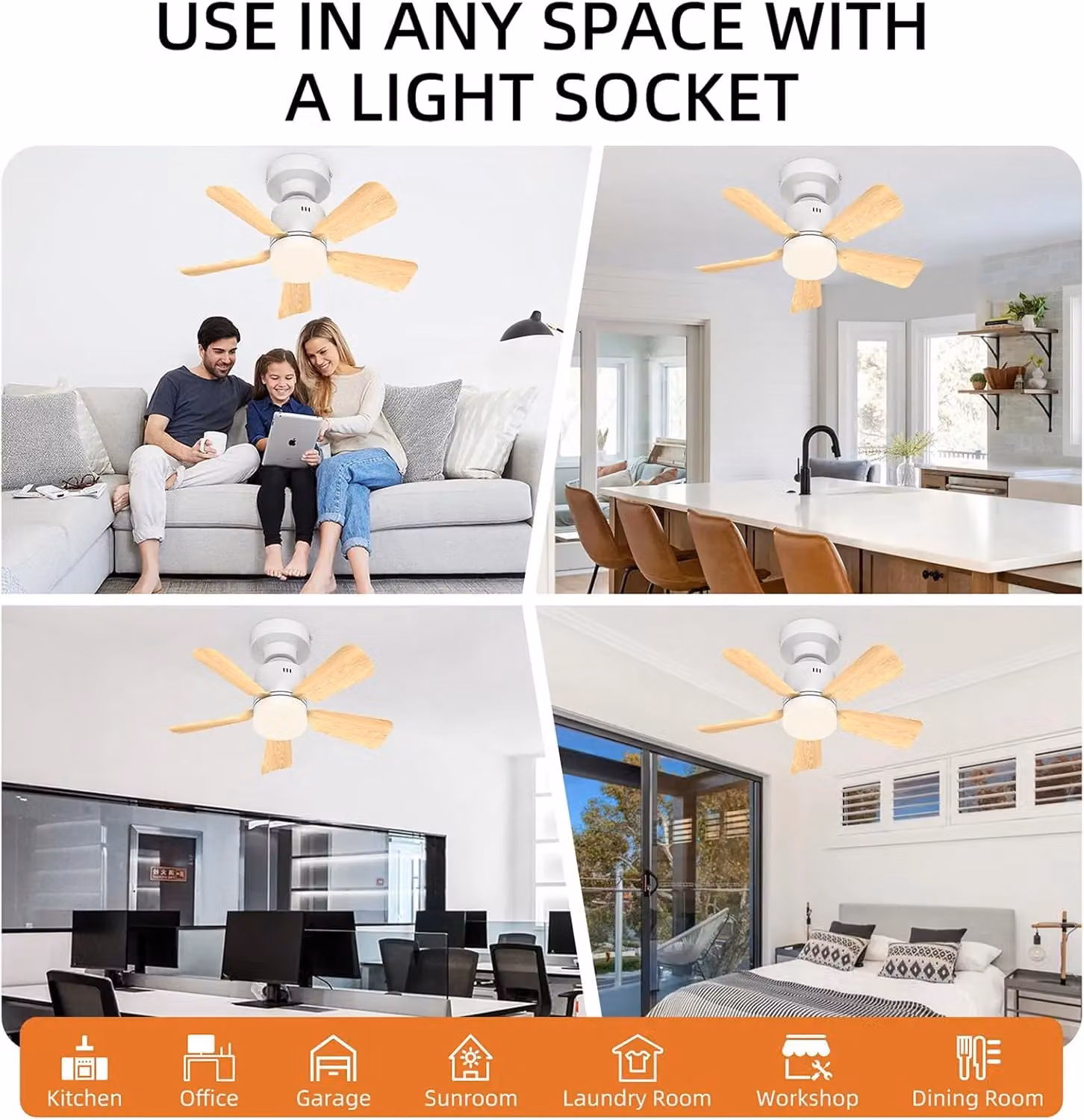 Garwarm Modern Dimmable LED Ceiling Fan with Light in White and Wood – 4