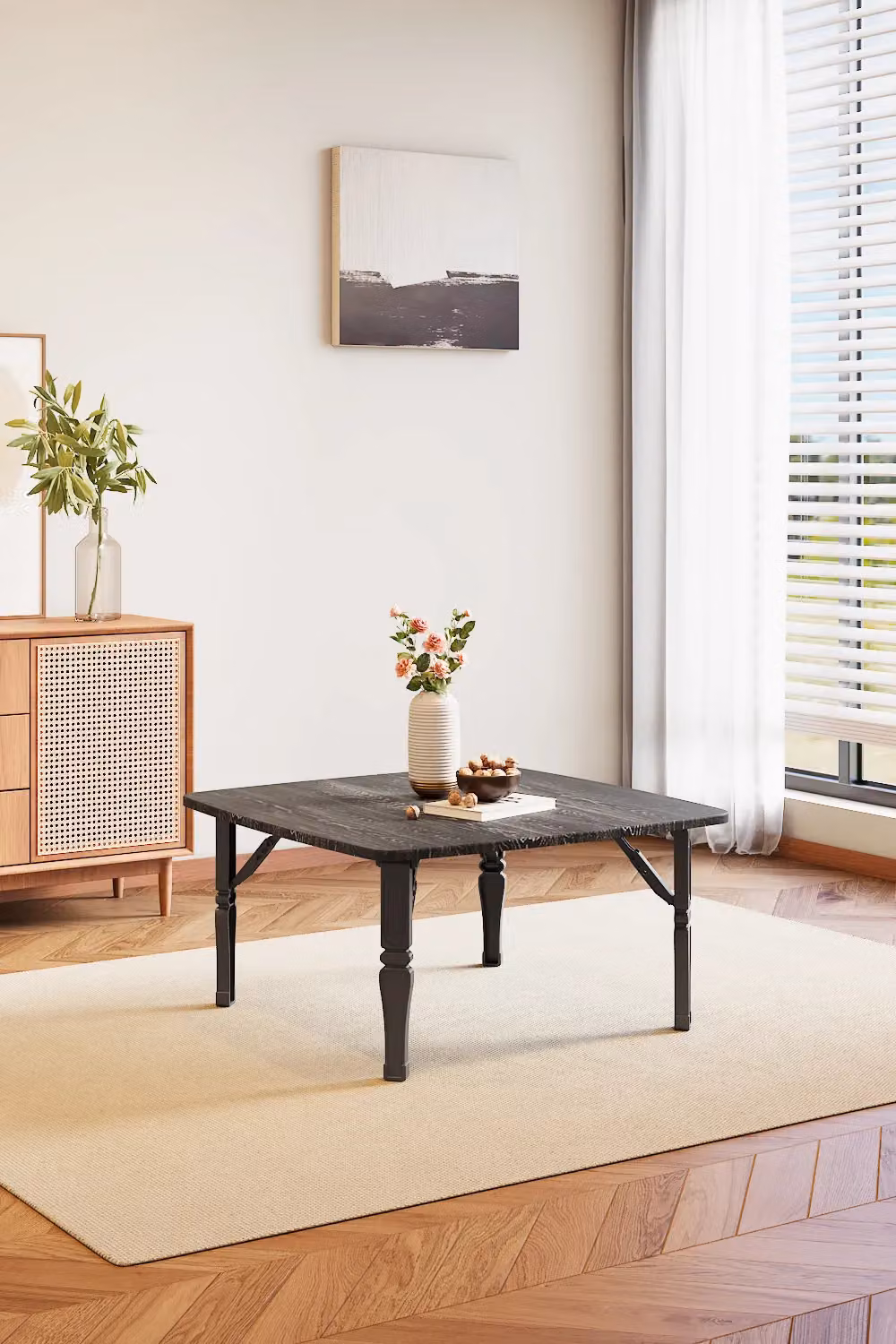 Living and Home Japanese Square Wooden Folding Table in Black – 2
