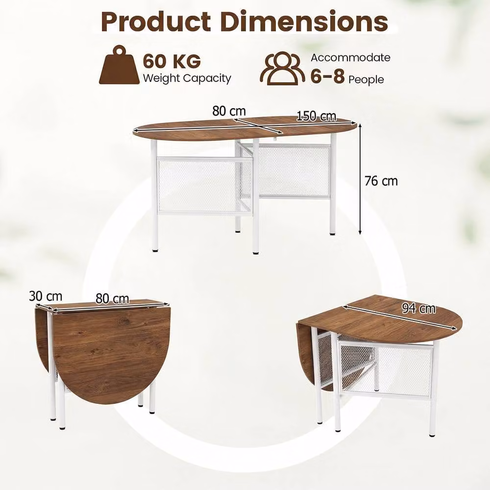 Costway Farmhouse Folding Dining Table in Natural Wood, W: 150 cm – 2