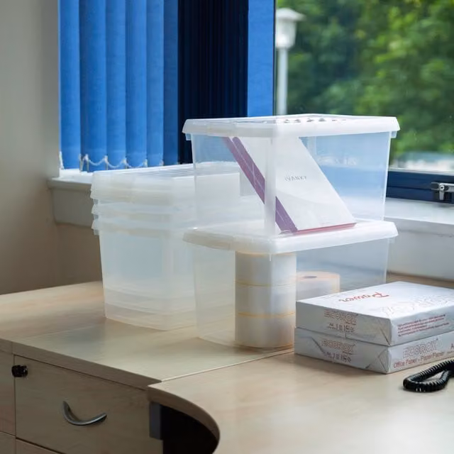 Wham 5 x 14L Rectangular Plastic Storage Boxes with Lids, Transparent
